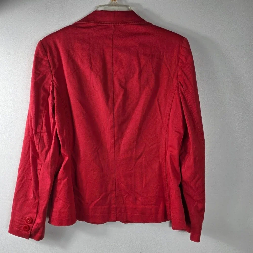 LLBean Womens Red Blazer Jacket‎ Cotton Spandex Two Button Pockets Size 6 Pet